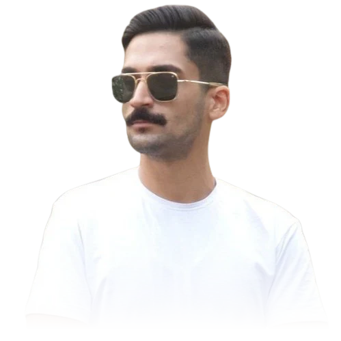 Portrait of Kasra Mahboub in aviator sunglasses and a white t-shirt